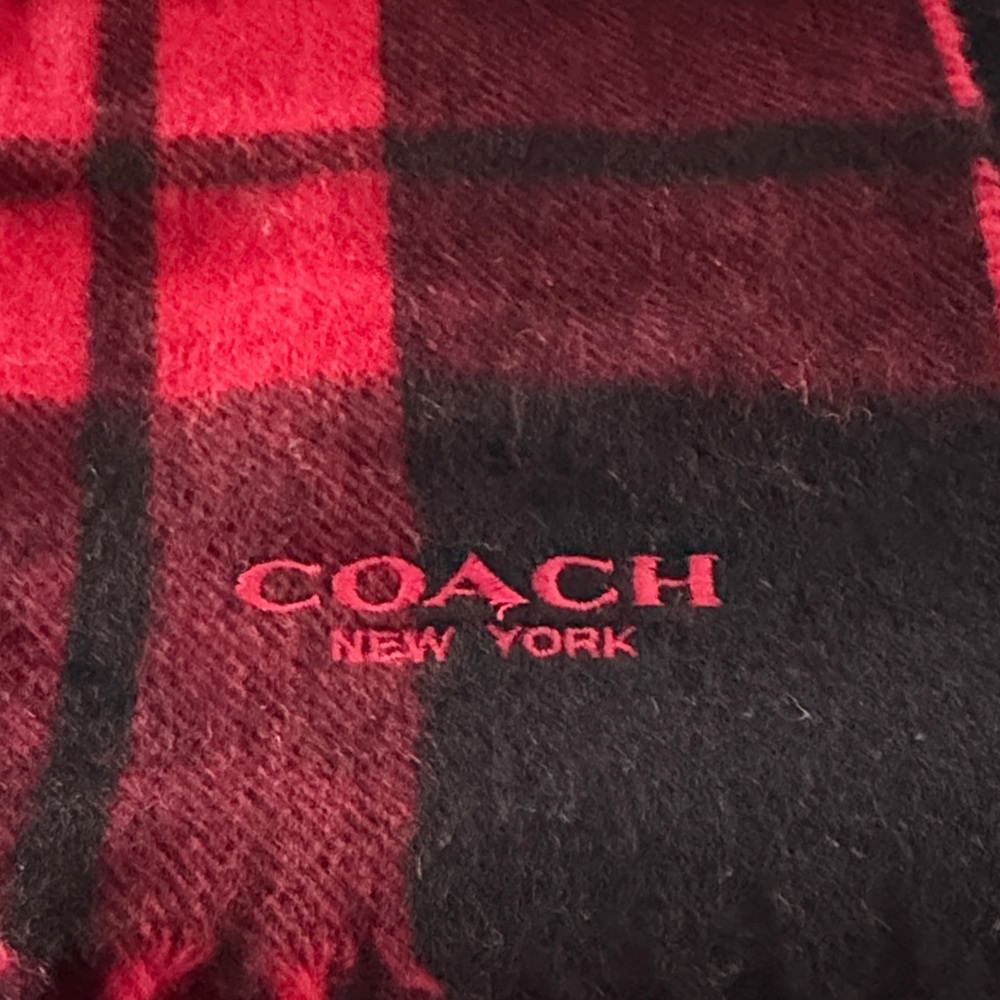 Coach Black and Red Plaid Fringe Scarf - Picture 3 of 3